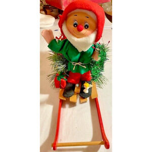 Vintage Christmas Elf/Dwarf on Slay 16" x 11"